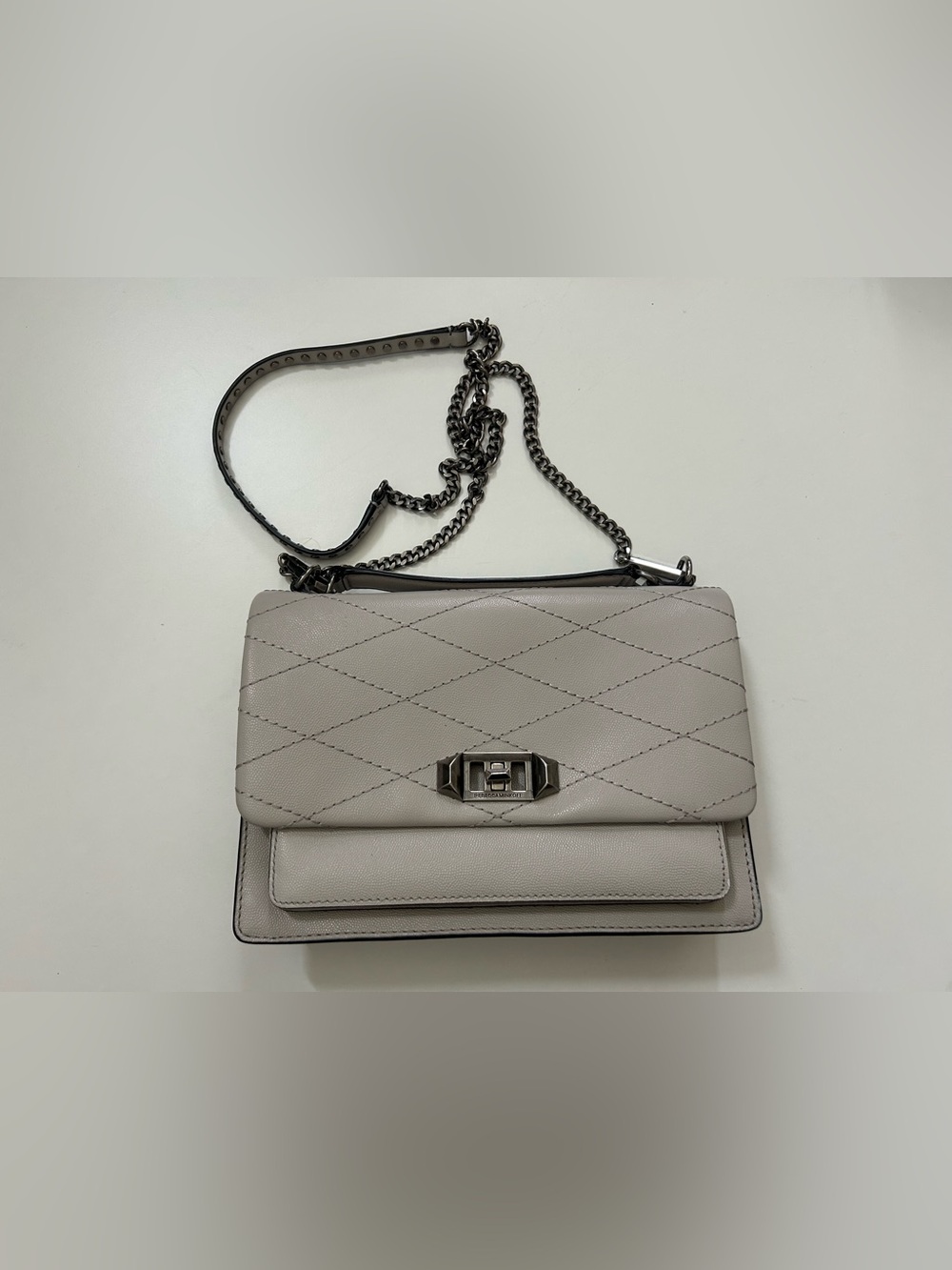 Rebecca Minkoff Quilted Leather Crossbody Bag in Taupe/Gray, Silver Hardware